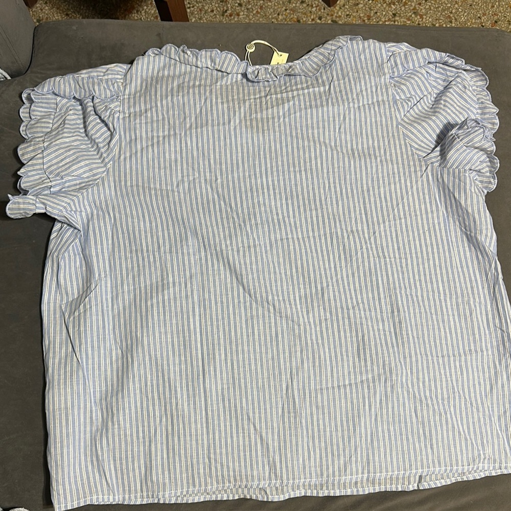 Max Studio Light Blue Ruffle Top - Picture 4 of 6
